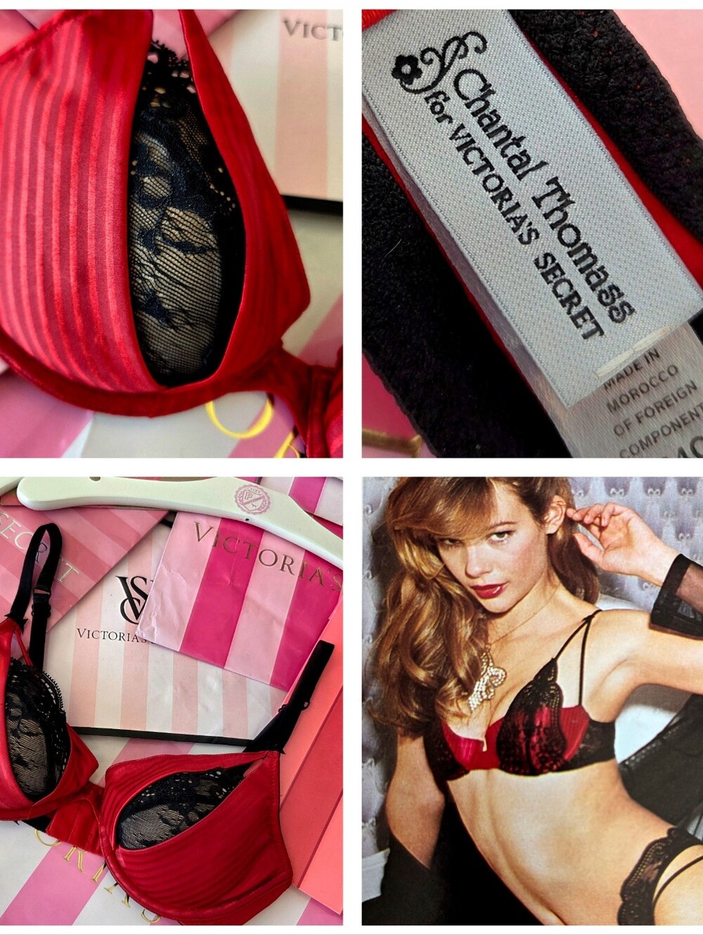 Victoria's Secret Chantal Thomass VTG Lingerie Bra NWOT Red Lace Stripes RARE